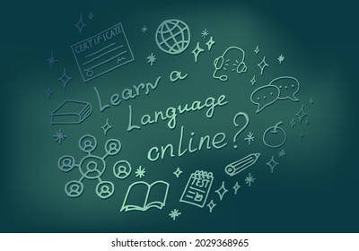 Learn a Language online concept vector illustration. Doodle of foreign language education course for home online training study. Background design with education art illustration