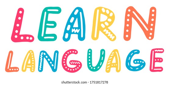 Aprender idioma. Formación, educación, concepto de cursos. Leyendo ilustración de caligrafía. Vector repasa el texto de color de moda escrito a mano del pincel aislado en fondo blanco.