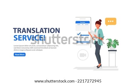 Learn language translation. language translation services webpage. Translation app. Landing page template. Modern flat design concept of web page design.
