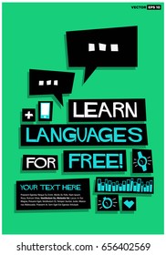 Learn Languages For Free Poster In Flat Style Retro Design With Text Box Template