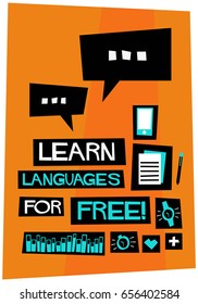 Learn Languages For Free Poster In Flat Style Retro Design