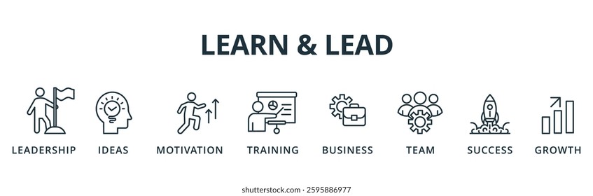 Learn and Lead banner icon leadership, ideas, motivation, training, business, team, success and growth vector illustration concept