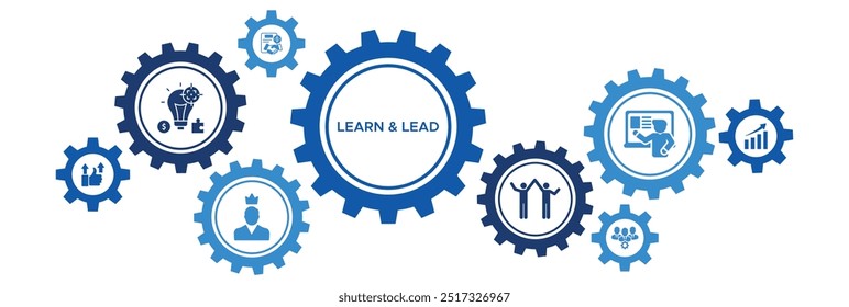 Aprenda y lidere el concepto de Vector de Anuncio con íconos para el liderazgo, la motivación, la capacitación empresarial, el éxito de Equipo y las oportunidades de crecimiento