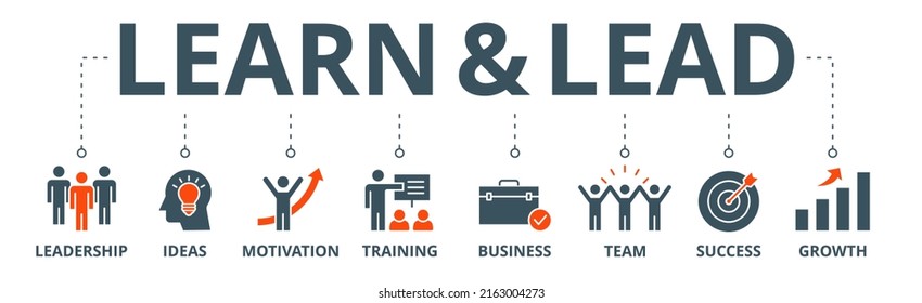 Learn and lead banner web icon vector illustration concept with icon of leadership, ideas, motivation, training, business, team, success, and growth
