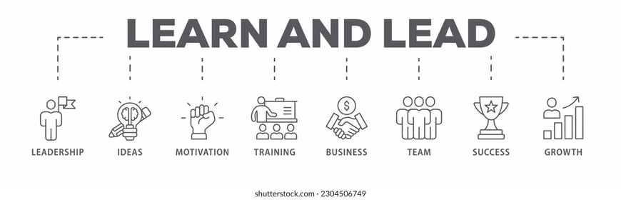 Aprender y liderar el concepto de ilustración vectorial de icono web con icono de liderazgo, ideas, motivación, capacitación, negocios, equipo, éxito y crecimiento
