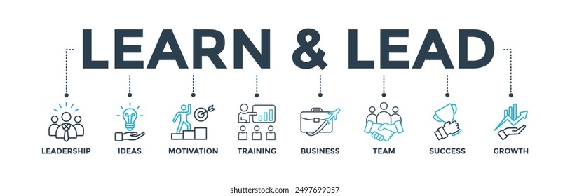 Learn and lead banner web icon vector illustration concept with icon of leadership, ideas, motivation, training, business, team, success, and growth
