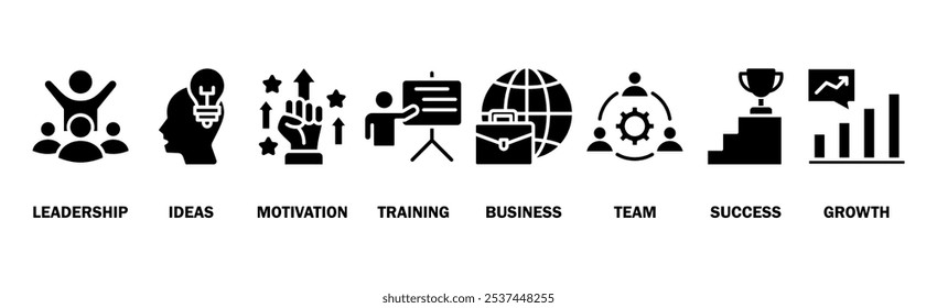 Lernen und führen Sie Banner Web-Symbol Vektorgrafik-Konzept mit Symbol für Führung, Ideen, Motivation, Training, Geschäft, Team, Erfolg und Wachstum