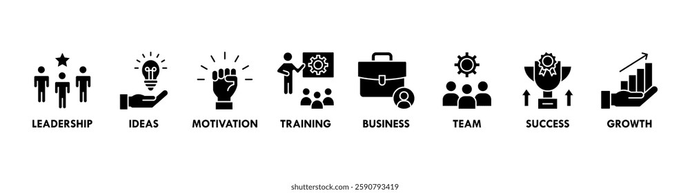 Learn and lead banner web icon vector illustration concept with icon of leadership, ideas, motivation, training, business, team, success, and growth