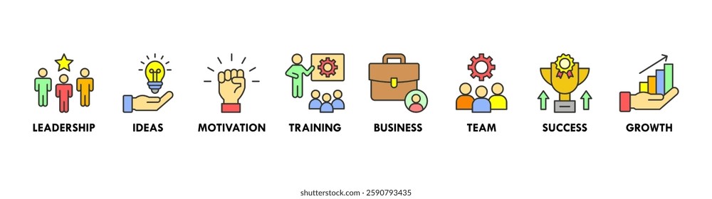 Learn and lead banner web icon vector illustration concept with icon of leadership, ideas, motivation, training, business, team, success, and growth