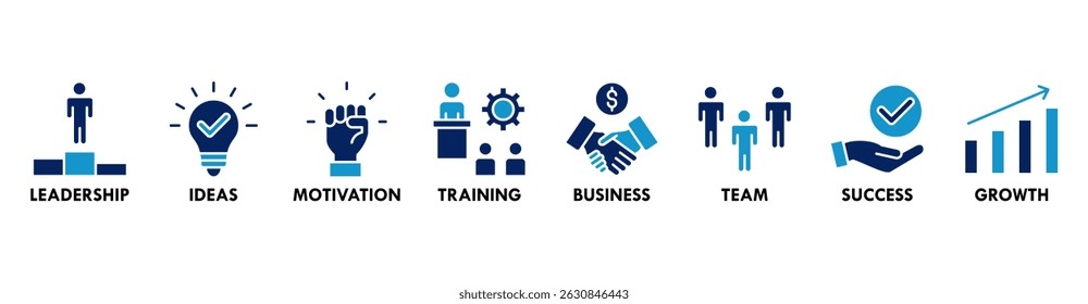 Aprenda e lidere o conceito de ilustração vetorial de ícone da Web com ícone de liderança, ideias, motivação, treinamento, negócios, equipe, sucesso e crescimento