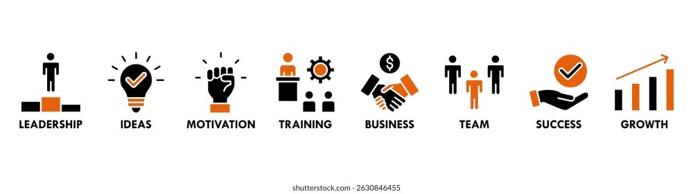 Aprenda e lidere o conceito de ilustração vetorial de ícone da Web com ícone de liderança, ideias, motivação, treinamento, negócios, equipe, sucesso e crescimento