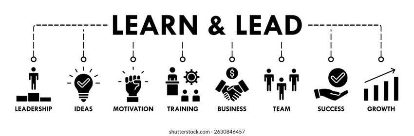 Aprenda e lidere o conceito de ilustração vetorial de ícone da Web com ícone de liderança, ideias, motivação, treinamento, negócios, equipe, sucesso e crescimento