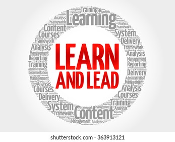 Learn and Lead circle word cloud, business concept