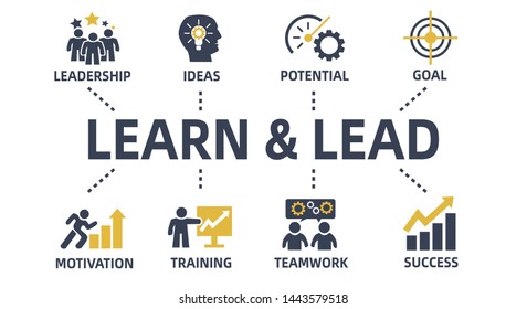 learn and lead concept chart with icons and keywords