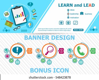 Learn and Lead design concepts and abstract cover header background for website design. Horizontal advertising business banner layout template