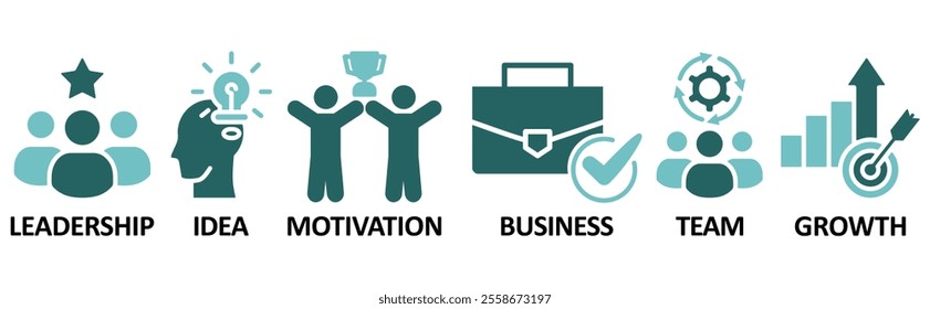 Learn and Lead icon set illustration concept with icon of leadership, idea, motivation, business,team,growth