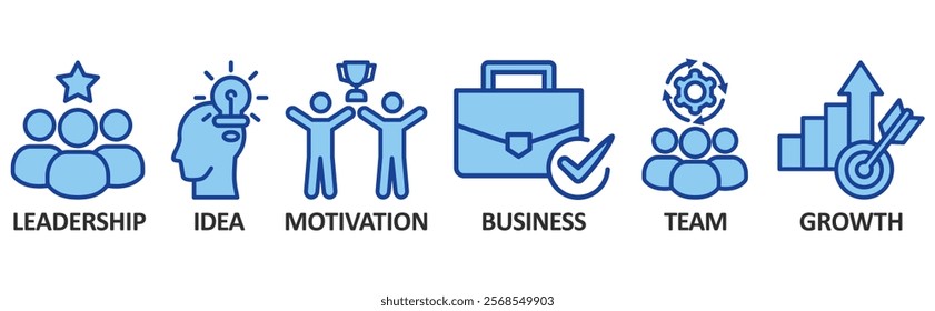 Learn and Lead icon set illustration concept with icon of leadership, idea, motivation, business,team,growth