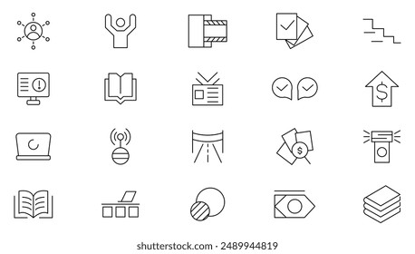 Learn and lead line icon set. Leadership, training, leader, delegation, control, responsibility, knowledge, study, grow, development and exploration outline icons collection. UI thin outline icon set.