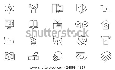 Learn and lead line icon set. Leadership, training, leader, delegation, control, responsibility, knowledge, study, grow, development and exploration outline icons collection. UI thin outline icon set.