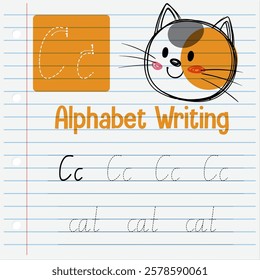 Learn letter C with cute cat drawing