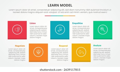 LEARN model infographic concept for slide presentation with square shape combination up and down with 5 point list with flat style vector
