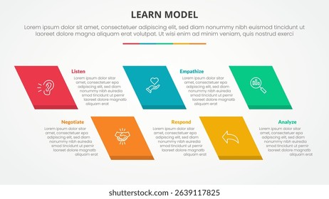 LEARN model infographic concept for slide presentation with skew rectangle with 5 point list with flat style vector