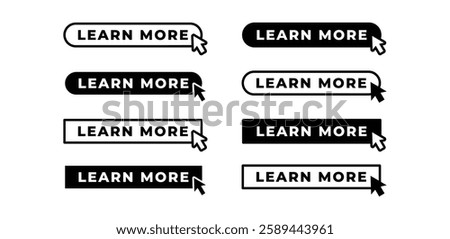 learn more button bar symbol sign icon vector design black white color flat illustration template sets