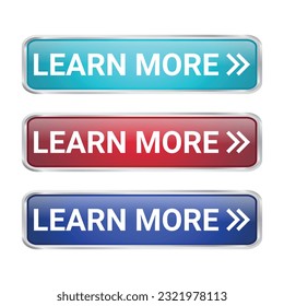 Learn More Button, Realistic 3D Glossy And Shiny Buttons For Label, Website, Mobile Apps, Template Design On White Background