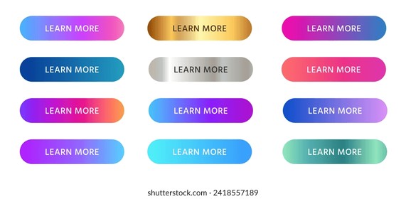 Learn more button rounded in gradient vibrant color set collection colorful