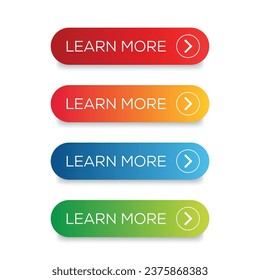 Learn More button set vector. Learn More web button set