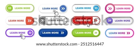 Learn more buttons web banner templates set on transparent background. 