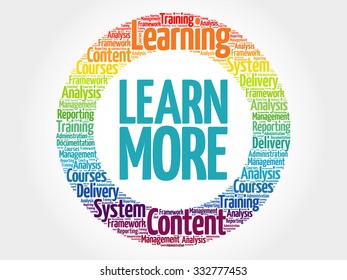 Learn More circle stamp word cloud, business concept