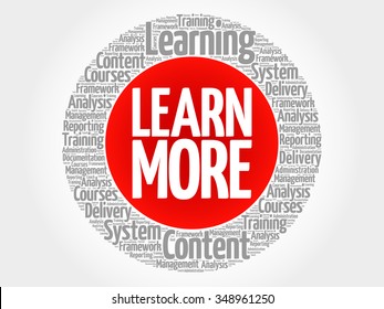 Learn More circle word cloud, business concept
