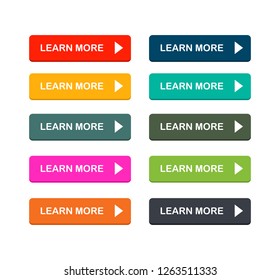 Learn More colorful Buttons set with icons Web Vector Illustration