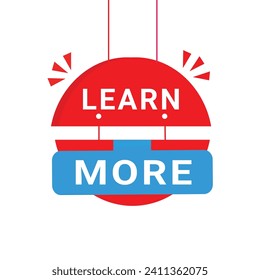 learn more label design modern hanging style. Advertising or sale Banner template, Vector