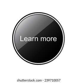 Learn more   round black glossy button for the site, vector, EPS 10