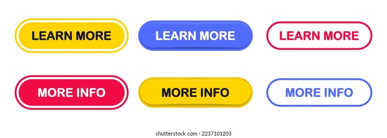 Learn more, web buttons. Read more button. Call for action buttons. Trendy learn more button for web site, label, banner, sticker, design template. Modern information button collection