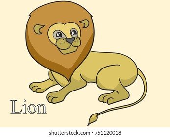 Learn the name of African animals. Inscription Lion. Educational game vector illustration