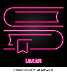 learn neon sign, modern glowing banner design, colorful modern design trends on black background. Vector illustration.