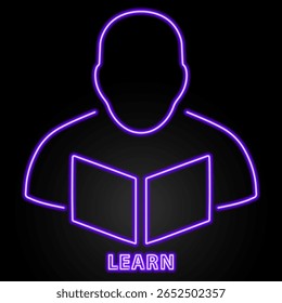 learn neon sign, modern glowing banner design, colorful modern design trends on black background. Vector illustration.