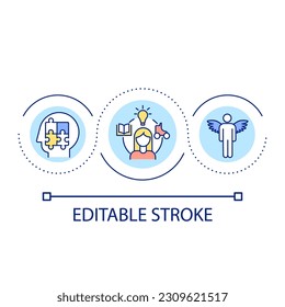 Learn new hobbies loop concept icon. Personal development. Motivation and inspiration abstract idea thin line illustration. Isolated outline drawing. Editable stroke. Arial font used