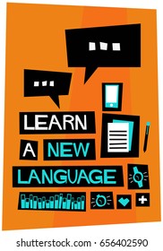 Learn a New Language Poster In Flat Style Retro Design