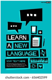 Learn a New Language Poster In Flat Style Retro Design With Text Box Template