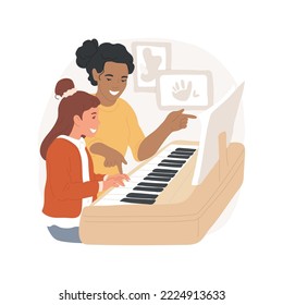 Learn note staff and keys isolated cartoon vector illustration. Child reading sheet music, teaching notes and keys to children, elementary school curriculum, singing lesson vector cartoon.