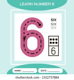 Learn number 6 Six . Children educational game. Kids learning material. Counting game. Vector