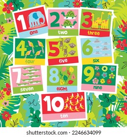 Learn numbers and counts illustration with jungle theme design