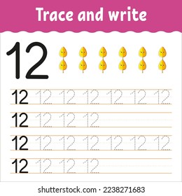 Learn Numbers. Trace and write. Handwriting practice. Learning numbers for kids. Education developing worksheet. Color activity page. Vector illustration.