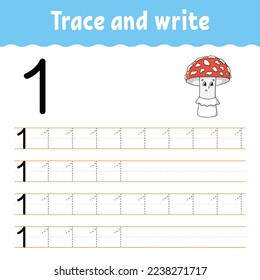 Learn Numbers. Trace and write. Handwriting practice. Learning numbers for kids. Education developing worksheet. Color activity page. Vector illustration.