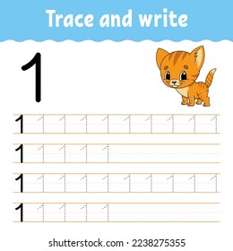 Learn Numbers. Trace and write. Handwriting practice. Learning numbers for kids. Education developing worksheet. Color activity page. Vector illustration.