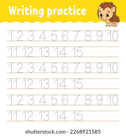 Learn Numbers. Trace and write. Handwriting practice. Learning numbers for kids. Education developing worksheet. Color activity page. Vector illustration.